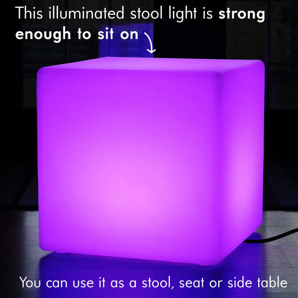 50cm Mood Cube LED Mains Powered Stool - Colour Changing