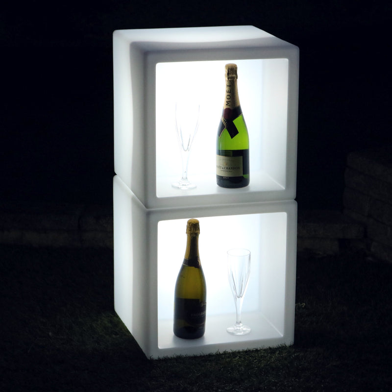 LED Drinks Display Unit, Champagne Wine Stand Shelf, Illuminated Modular Mobile Bar, 40 x 40 cm
