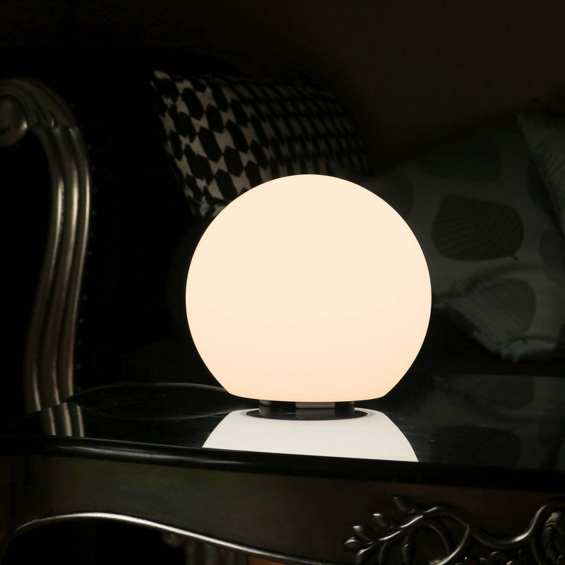 LED Table Lamp + Warm White E27 Bulb, 25cm Modern Globe Bedside Light