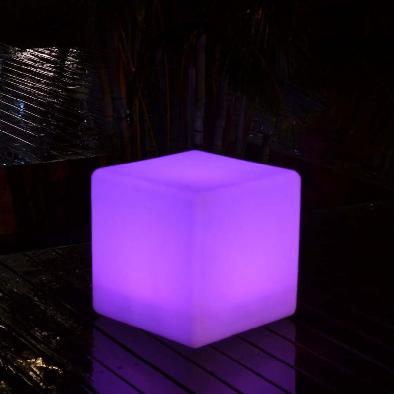 40cm outdoor LED cube stool glowing purple