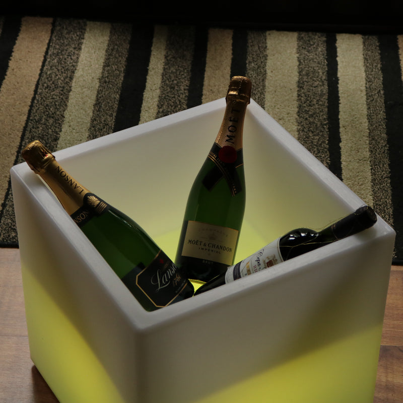 LED Drinks Display Unit, Champagne Wine Stand Shelf, Illuminated Modular Mobile Bar, 40 x 40 cm