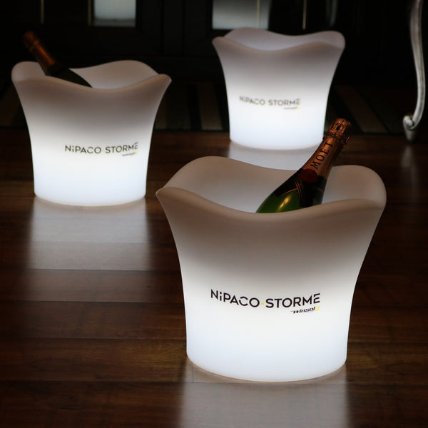 Custom LED Ice Bucket Champagne Wine Cooler with Logo, Unique Branded Table Centre Piece Light Box Sign for Corporate Event Branding