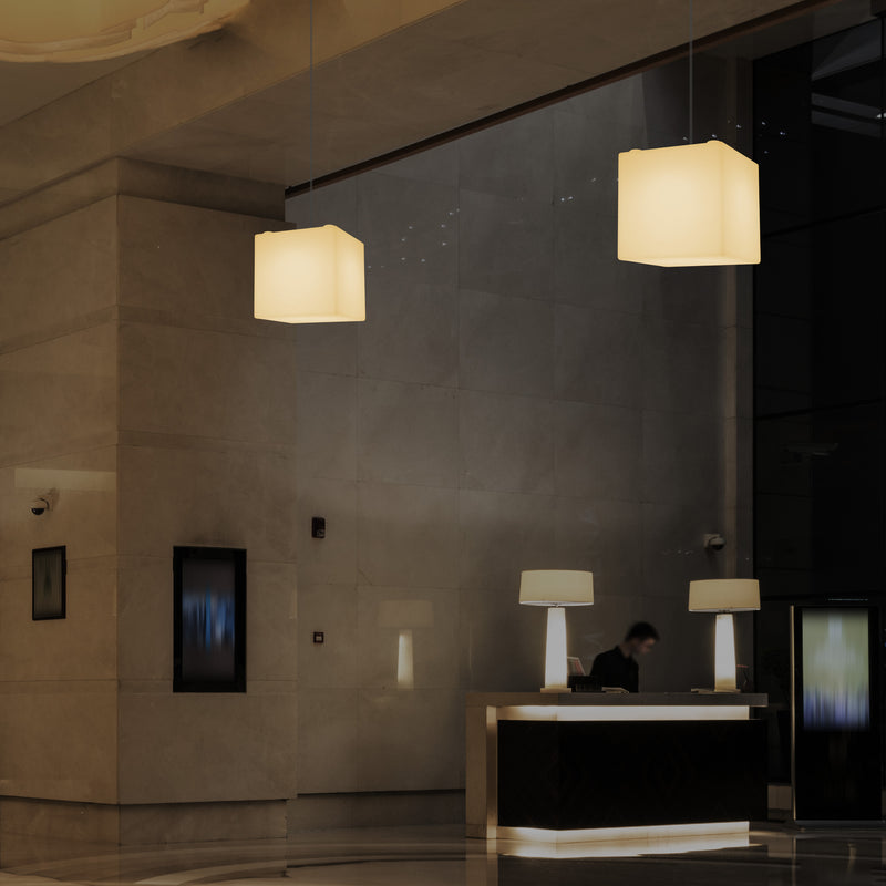 Geometric Ceiling Light, Cube LED Hanging Lamp, 20 x 20 cm, E27, Warm White