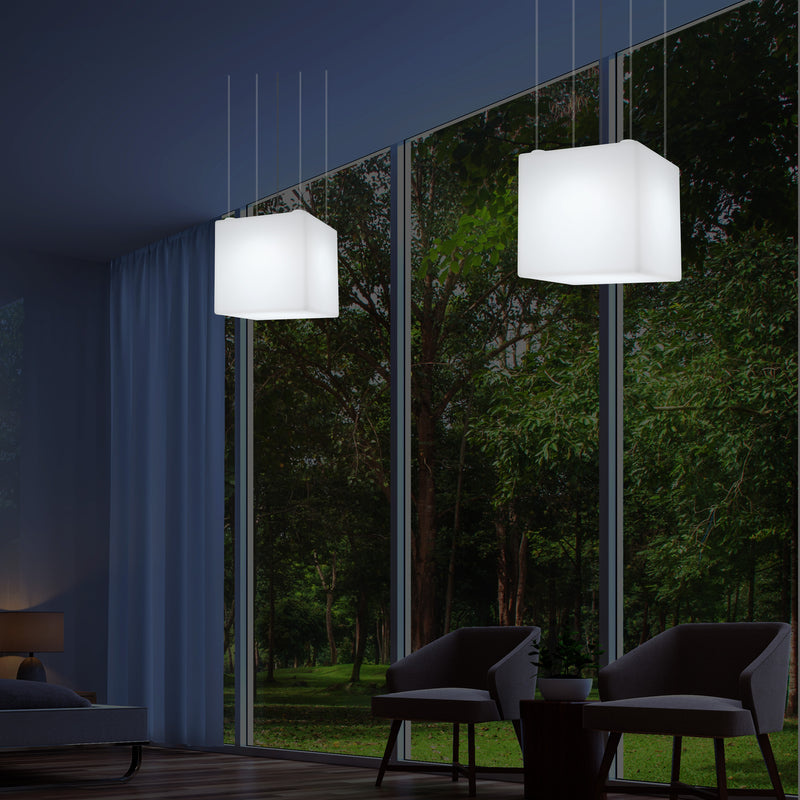Cube Suspension Light, Modern Hanging LED Lamp, 400 mm, E27, White