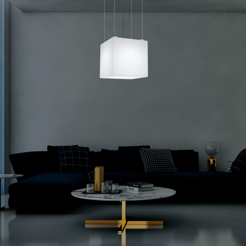 Cube Suspension Light, Modern Hanging LED Lamp, 400 mm, E27, White