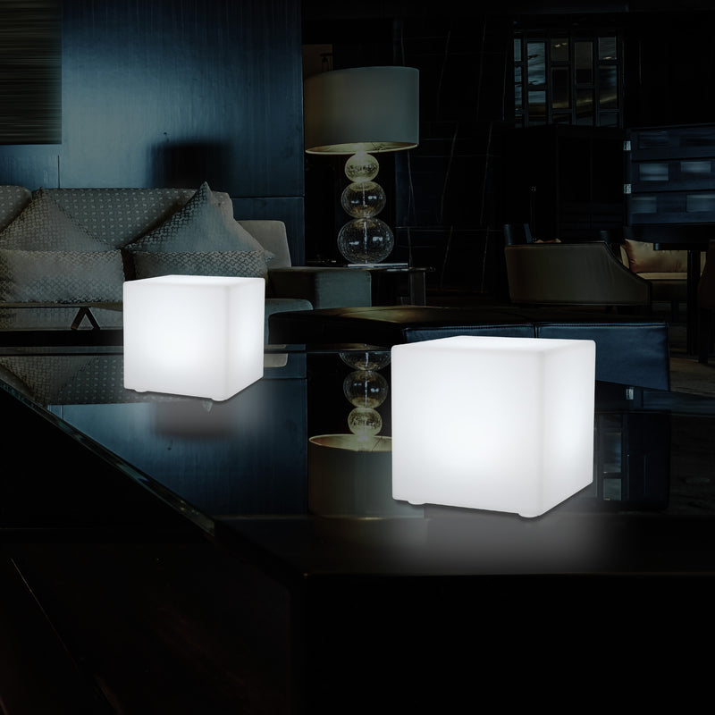 15cm LED Cube Bedside Night Lamp, Rechargeable RGB Modern Table Centre Lighting