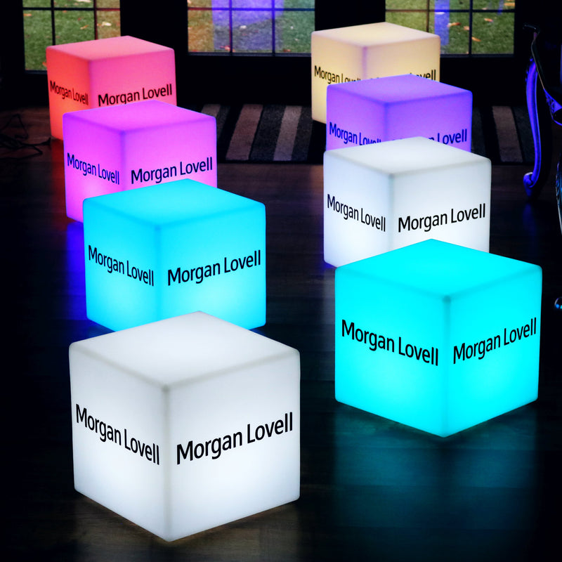 Customised Branded Stool Seat Table, Free Standing Light Box, Cube 40cm, Warm White