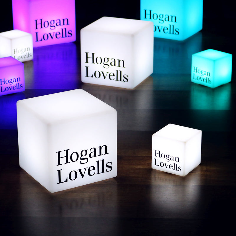 Customised Branded Stool Seat Table, Free Standing Light Box, Cube 40cm, Warm White