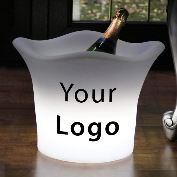 Custom LED Ice Bucket Champagne Wine Cooler with Logo, Unique Branded Table Centre Piece Light Box Sign for Corporate Event Branding