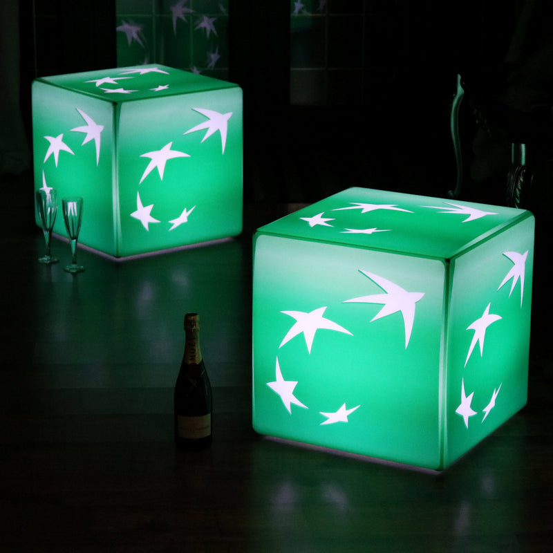Branded LED Stool Seat, Personalised Display Signage, Rechargeable Cube Light Box, 40cm