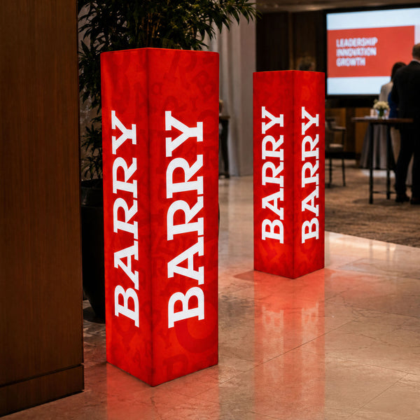 Pillar Logo Light Box, Tall Illuminated Branded Column Bollard Sign, Freestanding Backlit Display Signage for Corporate Event, Trade Show