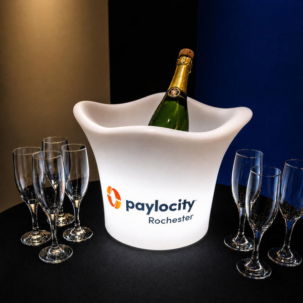 Personalised LED Ice Bucket, Custom Branded Illuminated Champagne Wine Cooler with Logo