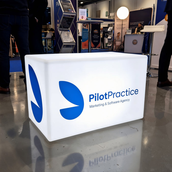 Illuminated Light Box with Logo, Custom Branded LED Bench Furniture Stool Seating, Bespoke Display Sign for Event Branding