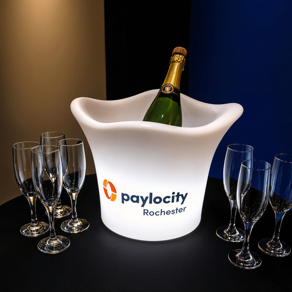Personalised LED Ice Bucket, Custom Branded Illuminated Champagne Wine Cooler with Logo