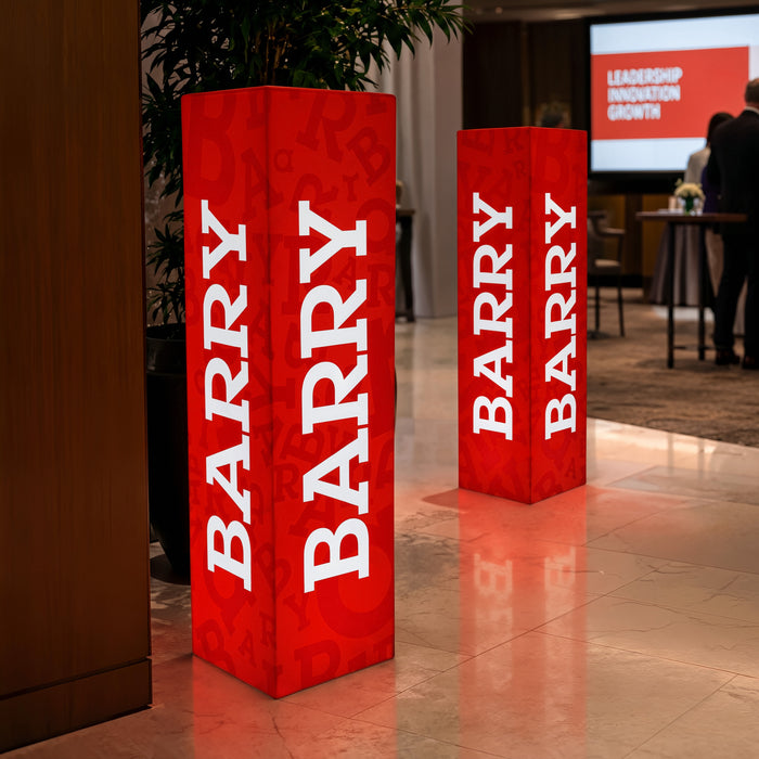 Pillar Logo Light Box, Tall Illuminated Branded Column Bollard Sign, Freestanding Backlit Display Signage for Corporate Event, Trade Show