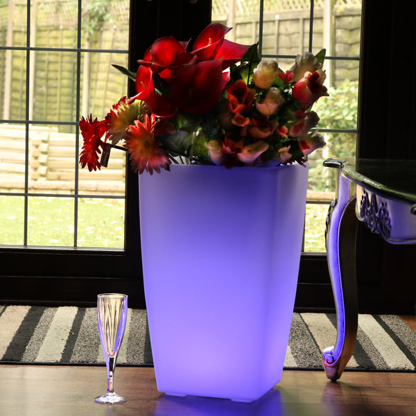 Outdoor Garden Patio LED Floor Vase, 50cm Tall Flower Vase Plant Pot, Mains Operated