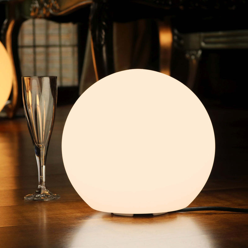 LED Table Lamp + Warm White E27 Bulb, 25cm Modern Globe Bedside Light