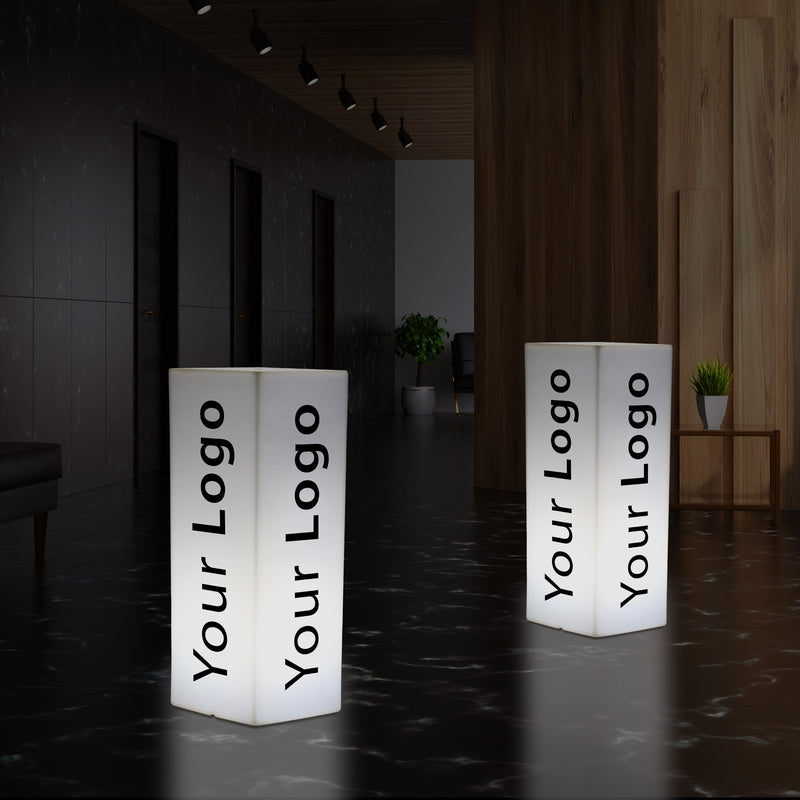 Custom Column LED Light Box, Branded Outdoor Plinth Pillar Display Sign with Logo, Tall Frameless Floor Standing Backlit Signage Cube