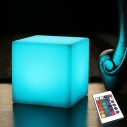 Table Night Lamp, 10cm LED Cube, Rechargeable Bedside RGB Mood Light + Remote