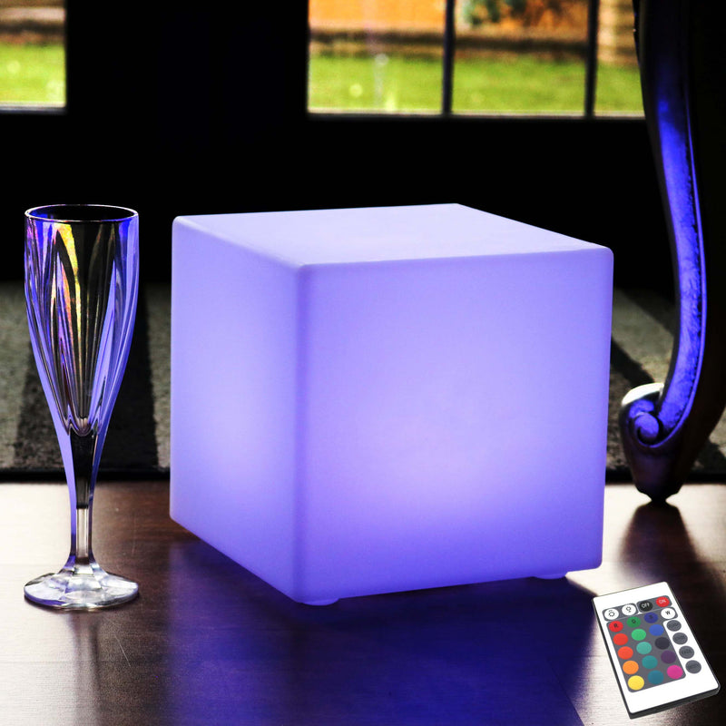 Modern Table Lamp with Remote, 20cm Rechargeable LED Cube Mood Light