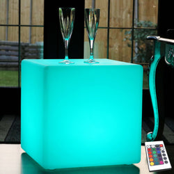 LED Cube Stool Floor Lamp, 40cm Cordless RGB Mood Light / Table / Seat