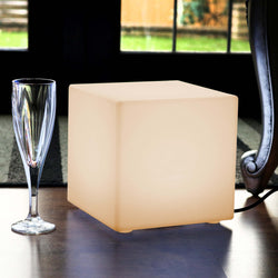 LED Table Lamp Cube, 20cm Bedside Night Light with Warm White E27 Bulb