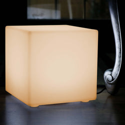 Modern Table Lamp, 30cm LED Cube Bedside Light + Warm White E27 Bulb