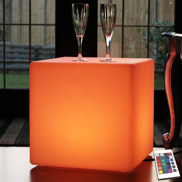 40cm Colour Changing LED Cube Stool Floor Lamp + Remote, Mains Powered