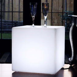 LED Cube Stool Table Light, 40 cm Designer Floor Lamp + White E27 Bulb