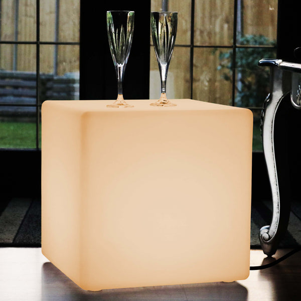 LED Cube Light Stool Seat, 40cm Modern Floor Lamp, Warm White E27 Bulb