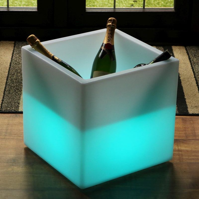 Large 40 x 40 cm LED Ice Bucket Wine Champagne Cooler, Bottle Drinks Holder, Multi Colour RGB