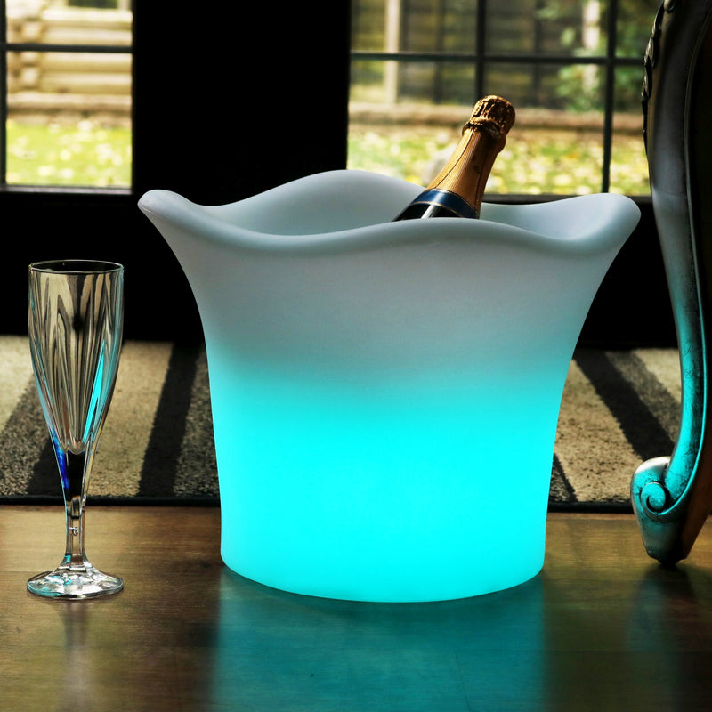 Outdoor Garden LED Ice Bucket Wine Cooler, Mains Powered Colour Changing Patio Lighting