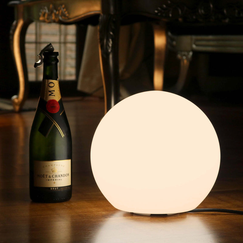 LED Table Lamp + Warm White E27 Bulb, 25cm Modern Globe Bedside Light