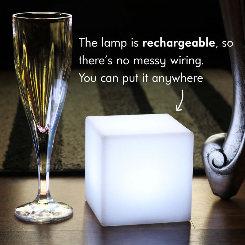 Table Night Lamp, 10cm LED Cube, Rechargeable Bedside RGB Mood Light + Remote