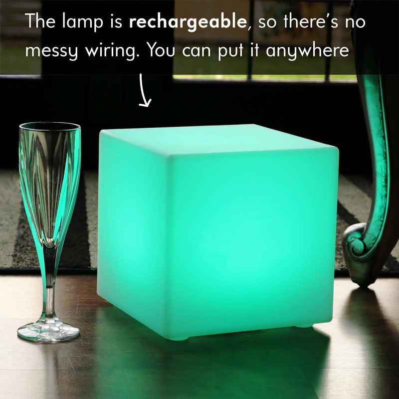 Modern Table Lamp with Remote, 20cm Rechargeable LED Cube Mood Light