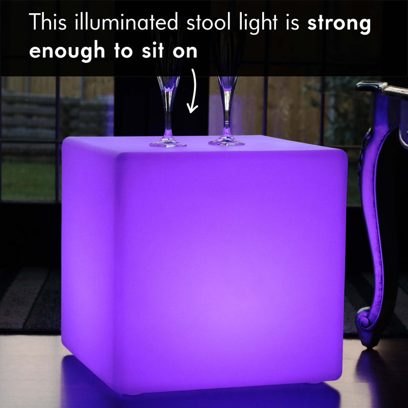 LED Cube Stool Floor Lamp, 40cm Cordless RGB Mood Light / Table / Seat