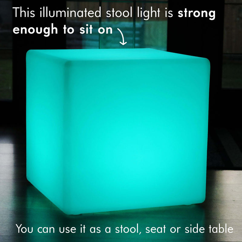 Large Outdoor Mood Cube Stool, 50cm Waterproof Garden Light