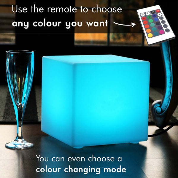 20cm Colour Changing LED Cube Light + Remote, Mains Powered, Dimmable