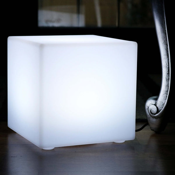 20cm Modern LED Cube Table Lamp for Living Room with White E27 Bulb