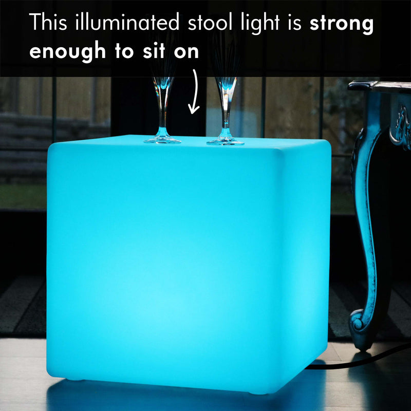 40cm Colour Changing LED Cube Stool Floor Lamp + Remote, Mains Powered