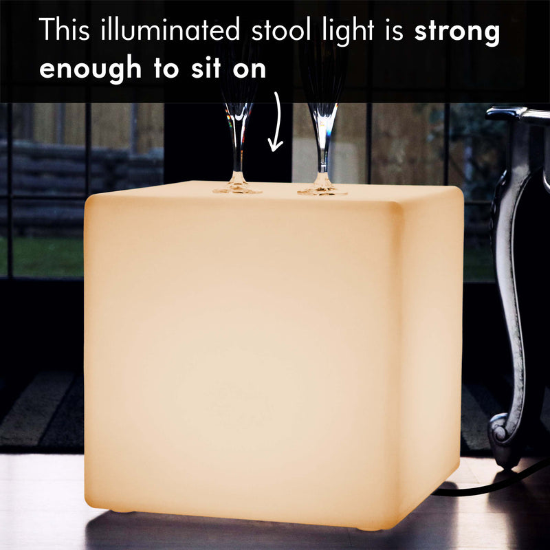 LED Cube Light Stool Seat, 40cm Modern Floor Lamp, Warm White E27 Bulb