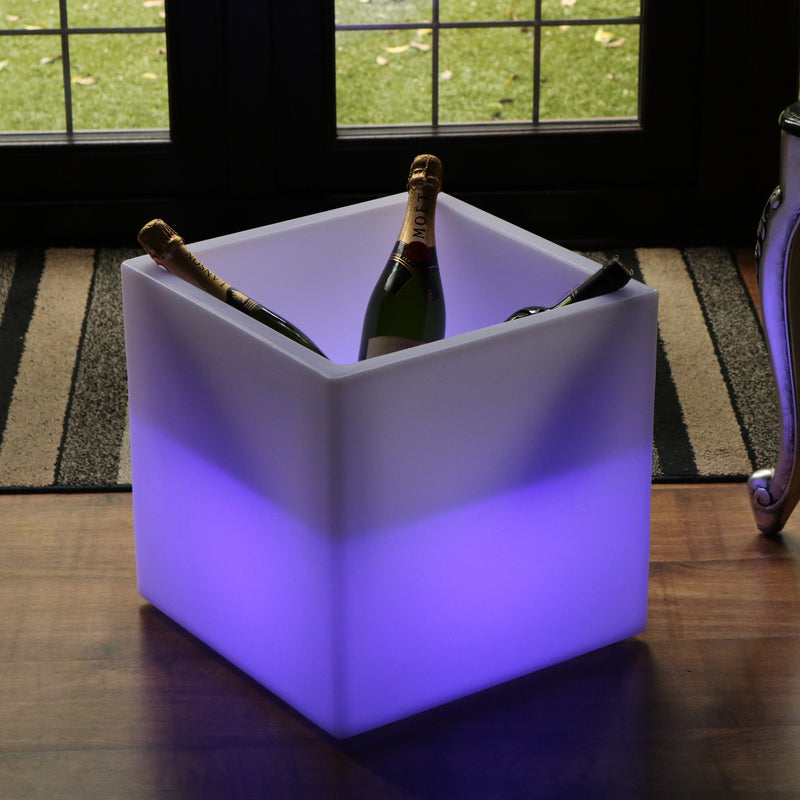 Large 40 x 40 cm LED Ice Bucket Wine Champagne Cooler, Bottle Drinks Holder, Multi Colour RGB