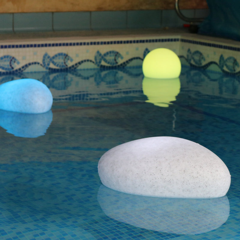 Floating LED Pool Light, Multi Colour Outdoor Garden Pond Lighting, Flint Pebble Stone Lamp