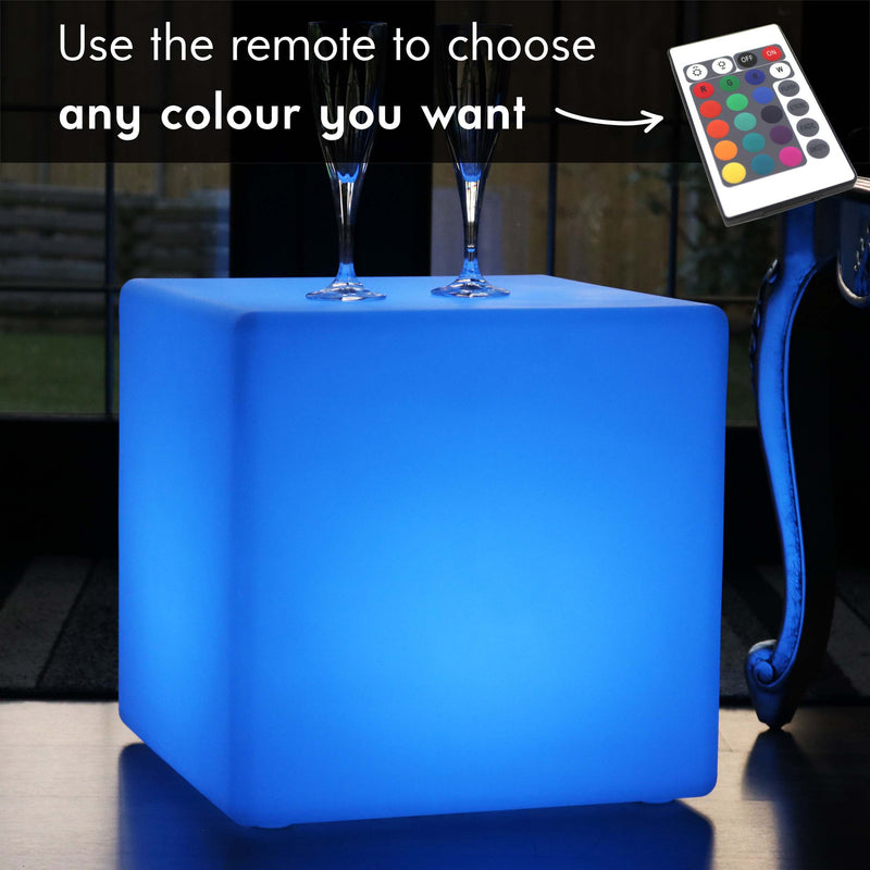 LED Cube Stool Floor Lamp, 40cm Cordless RGB Mood Light / Table / Seat