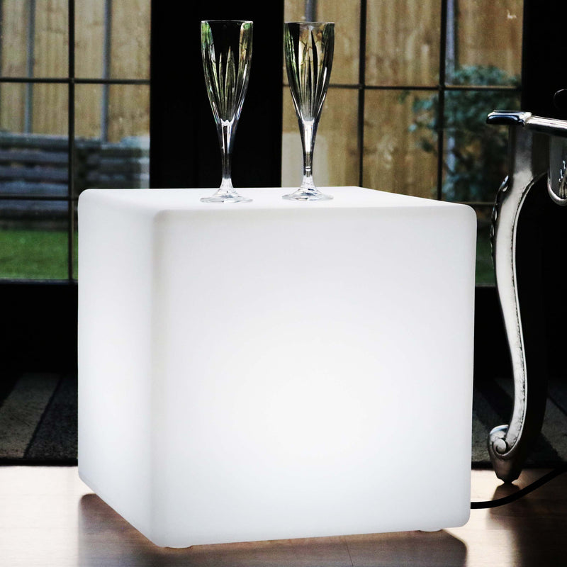 40cm Colour Changing LED Cube Stool Floor Lamp + Remote, Mains Powered