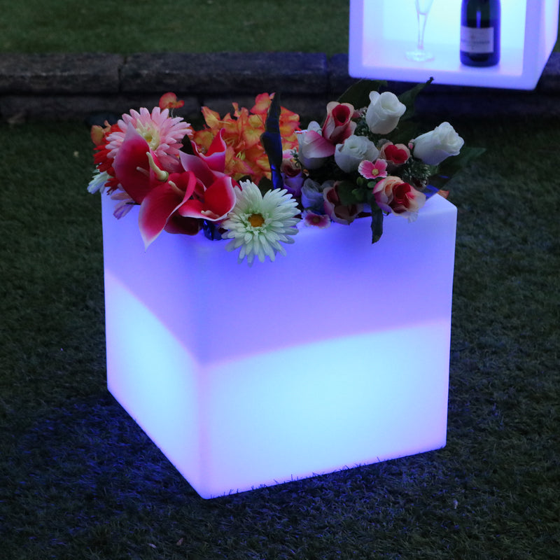 Square LED Flower Vase Plant Pot Centrepiece, Cordless Multi Colour Table Lamp for Living Room