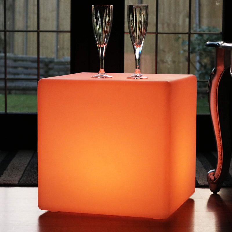 LED Cube Stool Floor Lamp, 40cm Cordless RGB Mood Light / Table / Seat