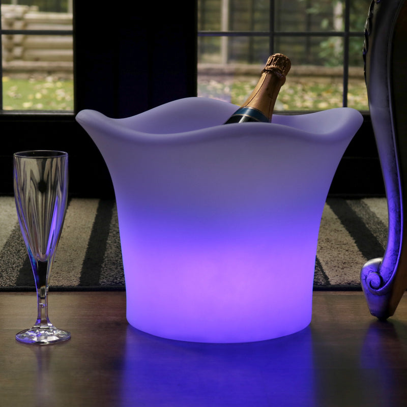 Outdoor Garden LED Ice Bucket Wine Cooler, Mains Powered Colour Changing Patio Lighting