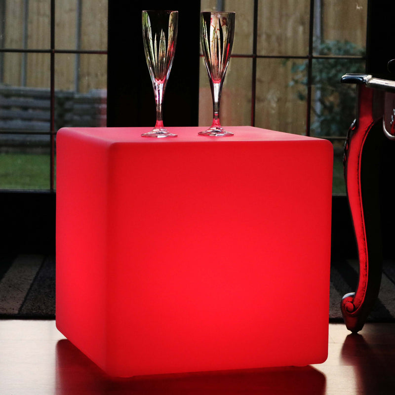 LED Cube Stool Floor Lamp, 40cm Cordless RGB Mood Light / Table / Seat