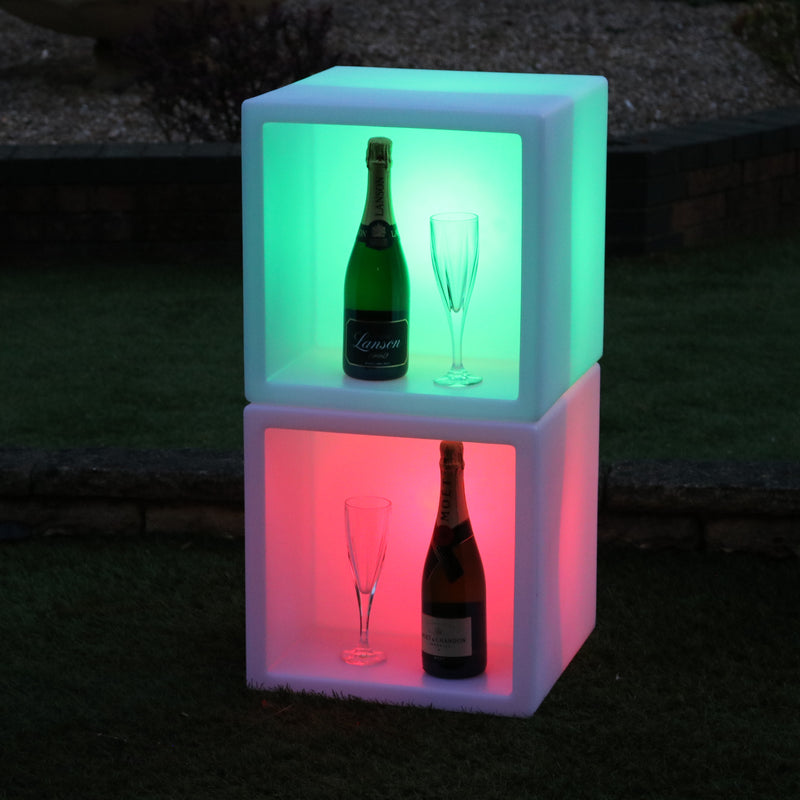 LED Drinks Display Unit, Champagne Wine Stand Shelf, Illuminated Modular Mobile Bar, 40 x 40 cm